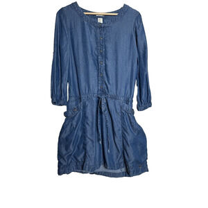 LEVIS Chambray‎ Dress Womens Sz S Tie Waist Pockets Cowgirlcore South Western